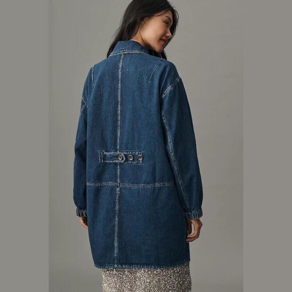 NEW Pilcro Sizes M, L Women's Utility Denim Long Chore Jacket - Denim Dark - Picture 3 of 6